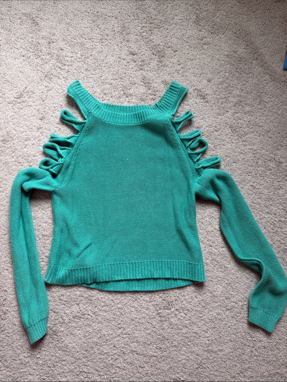 Forever 21 Teal Open-Shoulder Ladder Knit Sweater